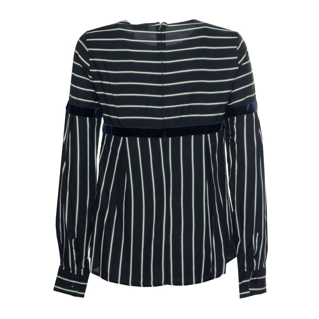Black and white striped long-sleeve blouse on a white background