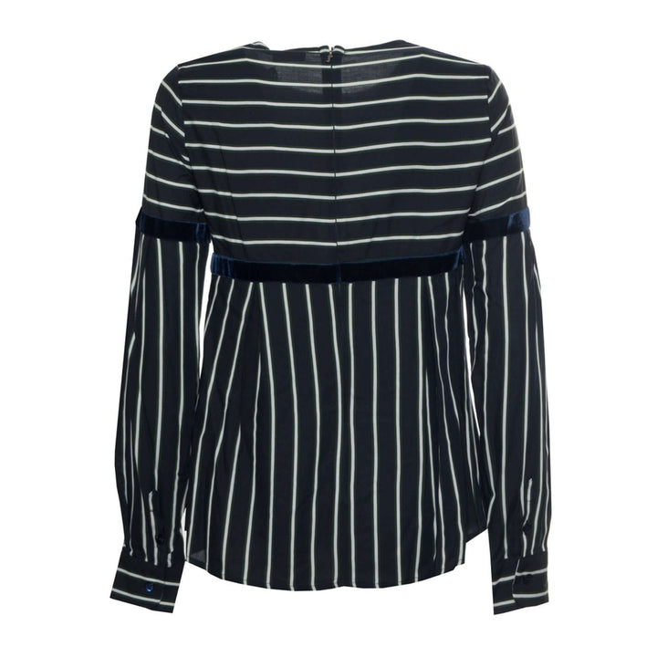 Black and white striped long-sleeve blouse on a white background