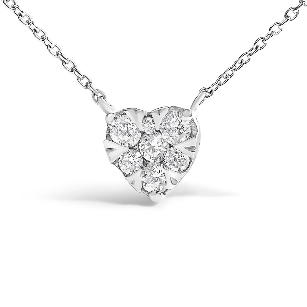14K White Gold 1/4 Cttw Diamond Composite Heart Pendant Necklace - 18" Inches