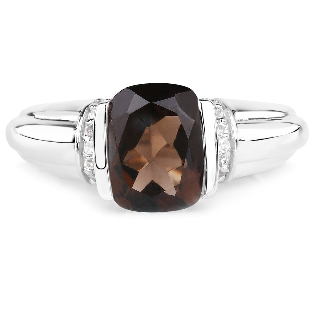 2.03 Carat Genuine Smoky Quartz &amp; White Topaz .925 Sterling Silver Ring