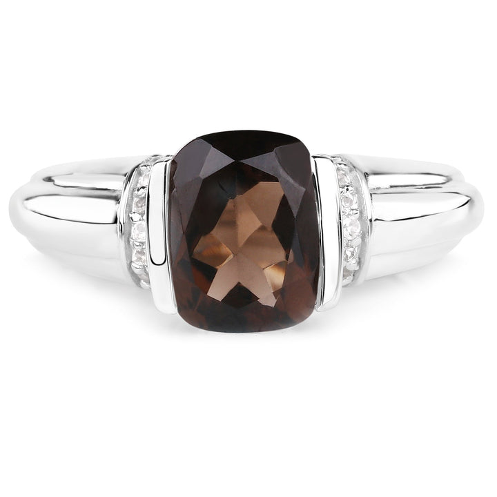2.03 Carat Genuine Smoky Quartz &amp; White Topaz .925 Sterling Silver Ring
