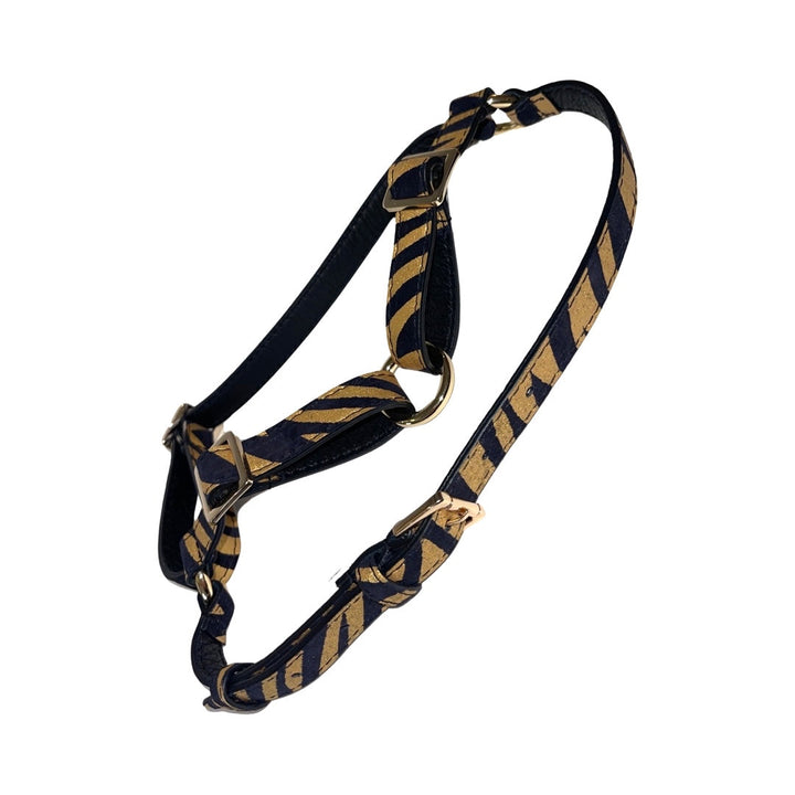Black &amp; Gold Zebra Print Italian Leather Harness