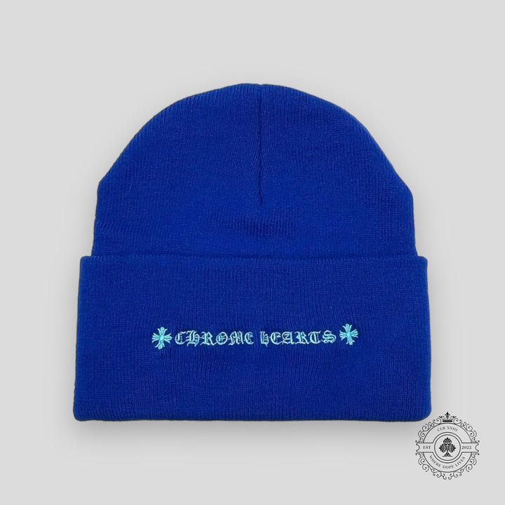 Chrome Hearts Triple Cross Embroidered Beanie in Blue