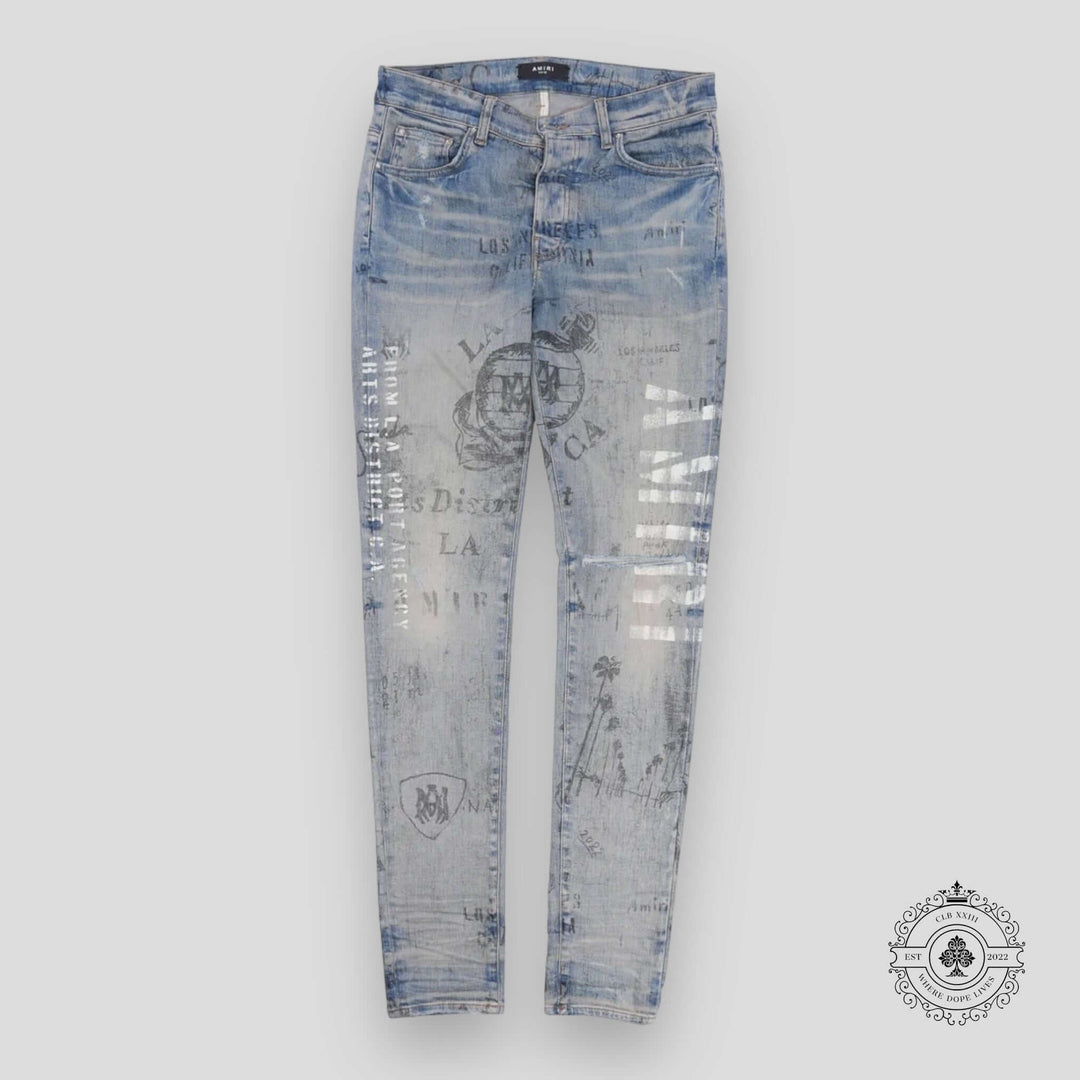 Amiri Military Stencil Jeans in Clay Indigo