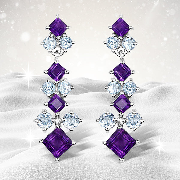 4.94 Carat Genuine Amethyst &amp; Blue Topaz .925 Sterling Silver Earrings