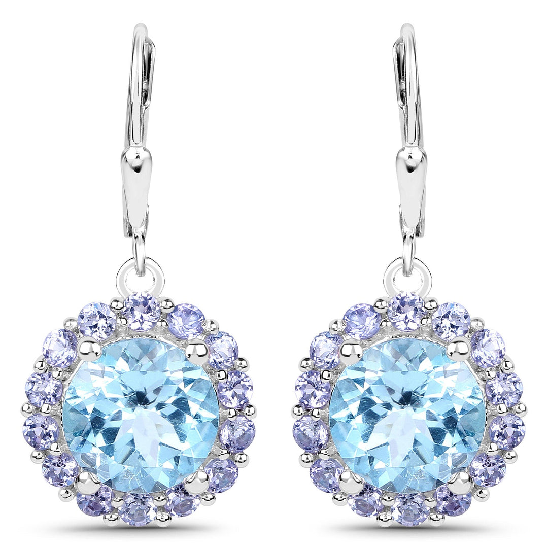 9.96 Carat Genuine Blue Topaz and Tanzanite .925 Sterling Silver Earrings