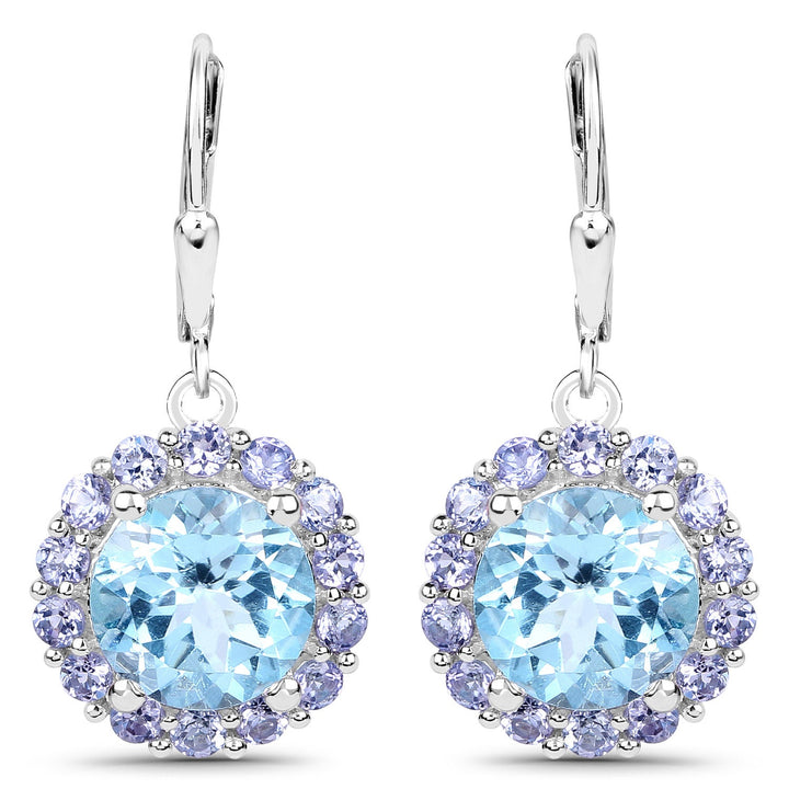 9.96 Carat Genuine Blue Topaz and Tanzanite .925 Sterling Silver Earrings