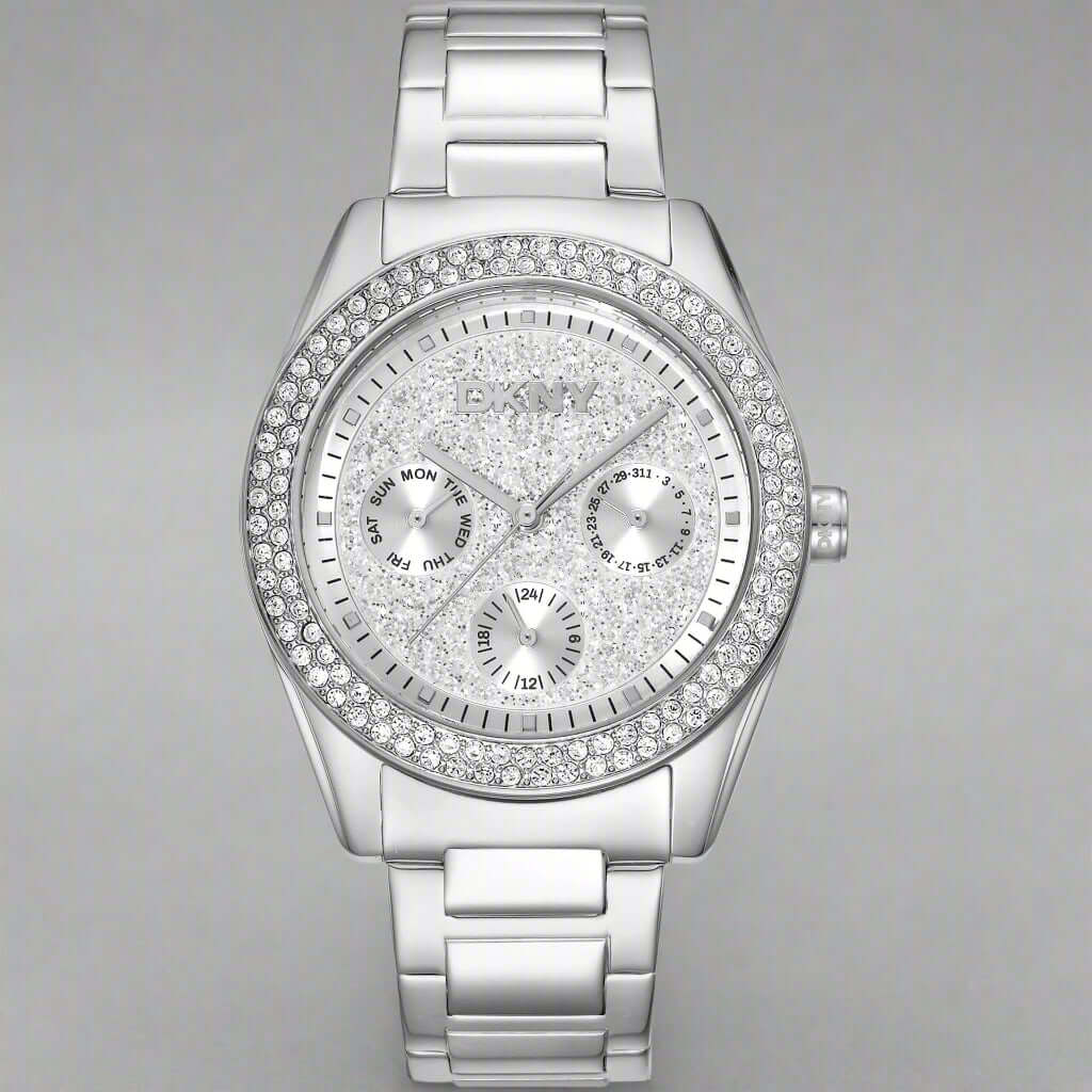 DKNY women's silver stainless steel rhinestone chronograph Watches