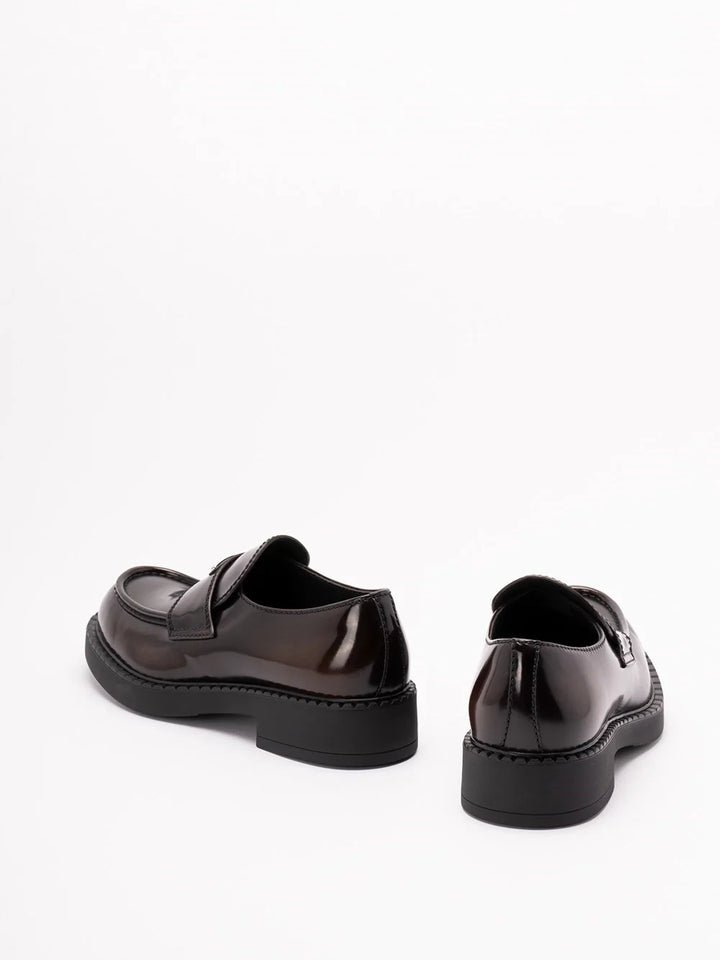 Prada Men `Chocolate` Brushed Leather Loafers