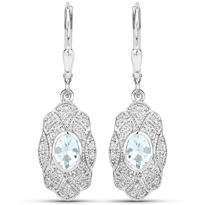 0.96 Carat Genuine Aquamarine and White Topaz .925 Sterling Silver Earrings