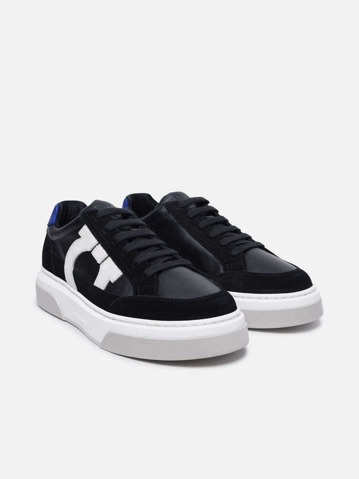 Ferragamo Men Cassina' Black Leather Blend Sneakers