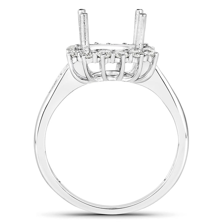 0.58 Carat Genuine White Diamond 14K White Gold Semi Mount Ring - holds 9.00mm Round Gemstone