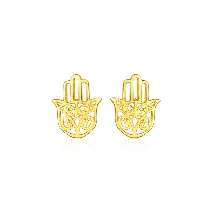14k Yellow Gold Polished Hand of Hamsa Post Earrings