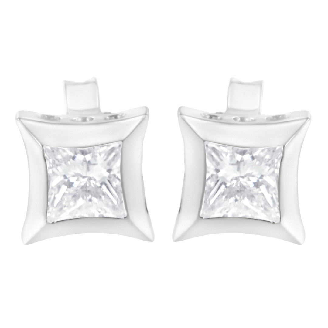 10K White Gold 1/2 Cttw Invisible Set Princess-Cut Diamond Stud Earrings (H-I Color, SI2-I1 Clarity)