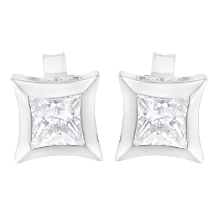 10K White Gold 1/2 Cttw Invisible Set Princess-Cut Diamond Stud Earrings (H-I Color, SI2-I1 Clarity)
