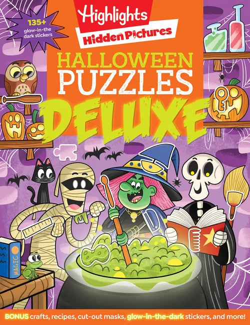 Halloween Puzzles Deluxe: Halloween Activity Book for Kids, 135 Glow-In-The-Dark Stickers, 96-Pages of Mazes, Puzzles with Halloween Crafts & Recipes - Paperback