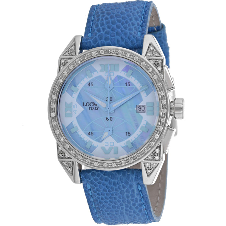 Blue watch with a decorative strap on a white background