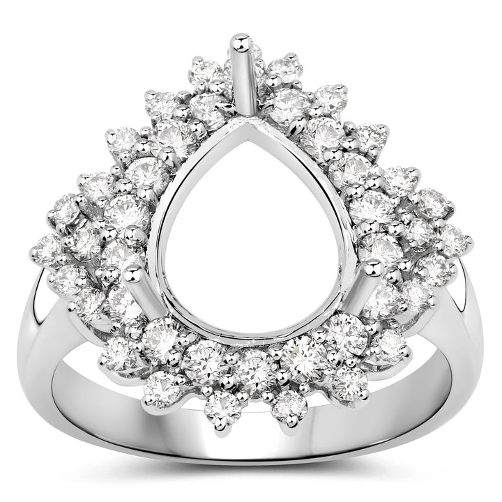 0.89 Carat Genuine White Diamond 14K White Gold Semi Mount Ring - holds 11x9mm Pear Gemstone