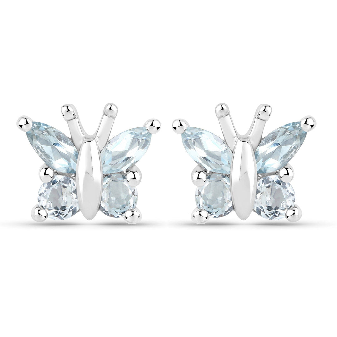18K White Gold Plated 1.12 Carat Genuine Blue Topaz .925 Sterling Silver Earrings