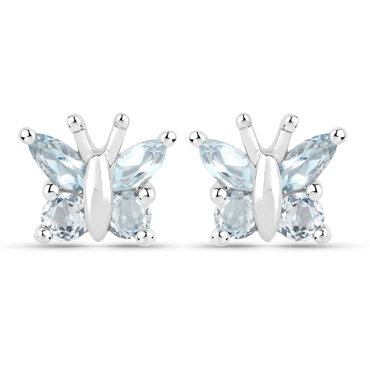 18K White Gold Plated 1.12 Carat Genuine Blue Topaz .925 Sterling Silver Earrings