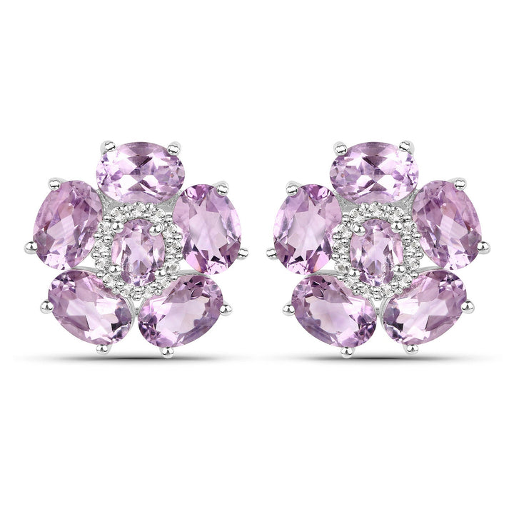 18K White Gold Plated 7.74 Carat Genuine Pink Amethyst and White Topaz .925 Sterling Silver Earrings