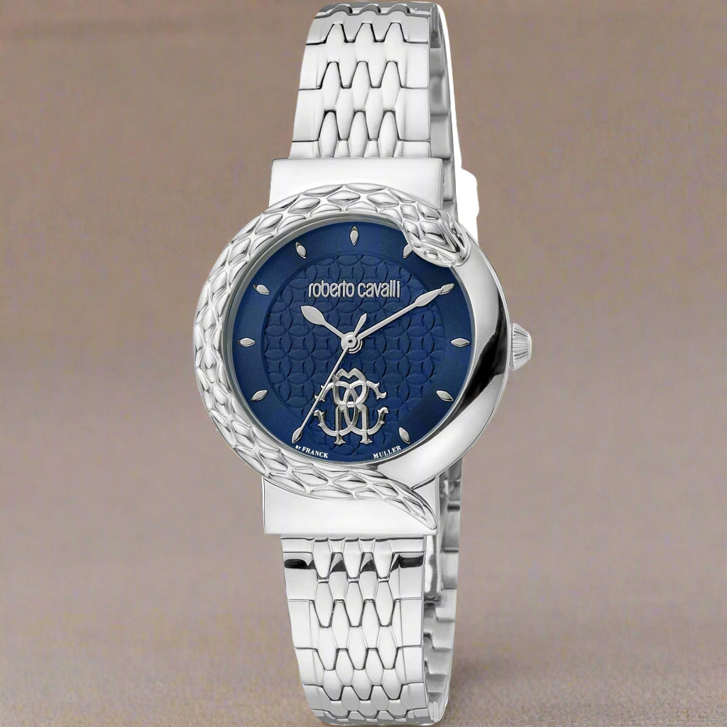 Roberto Cavalli blue dial silver tone watches