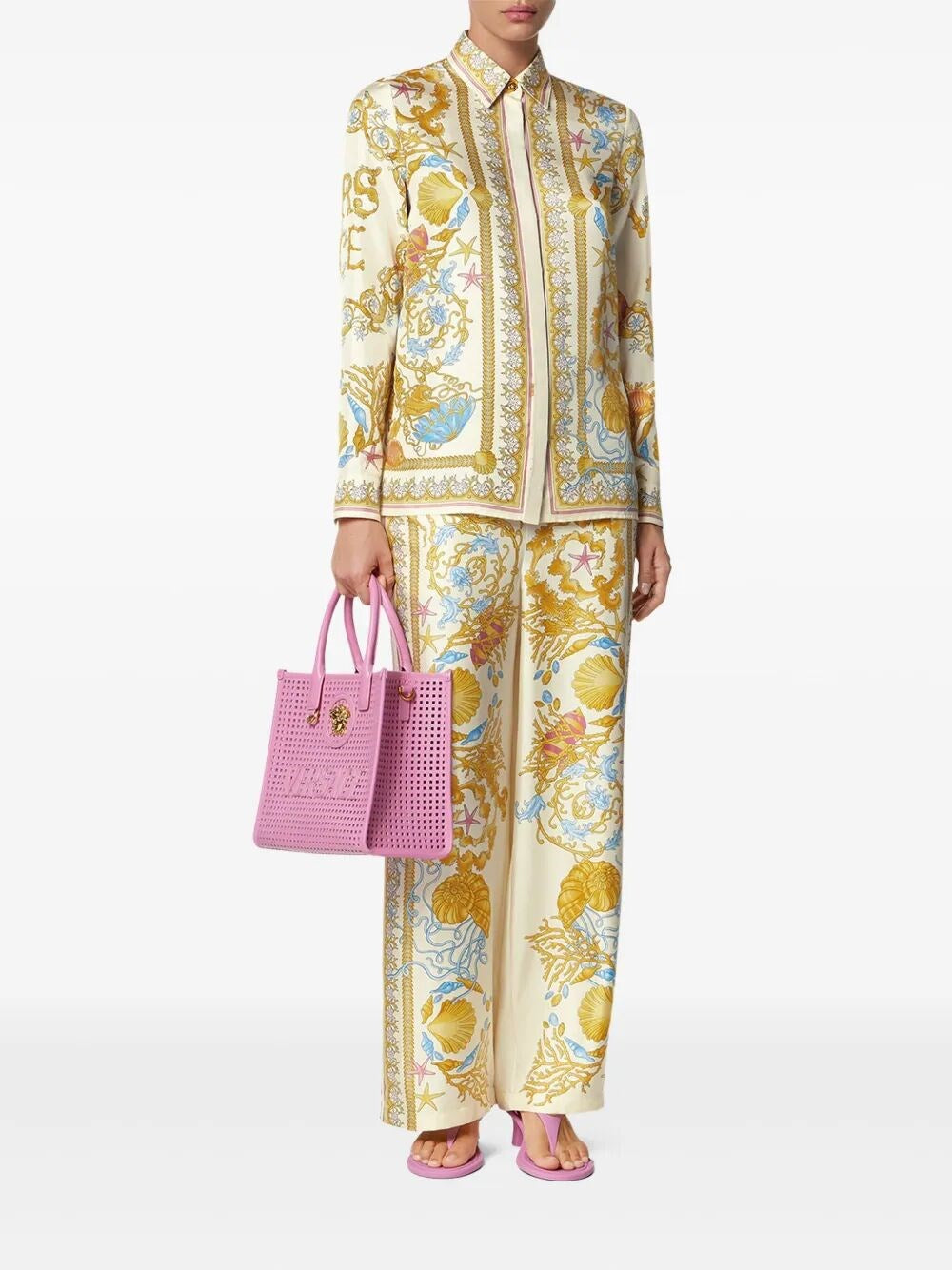 Versace Women Formal Shirt `Underwater Barocco Foulard` On Silk Twill