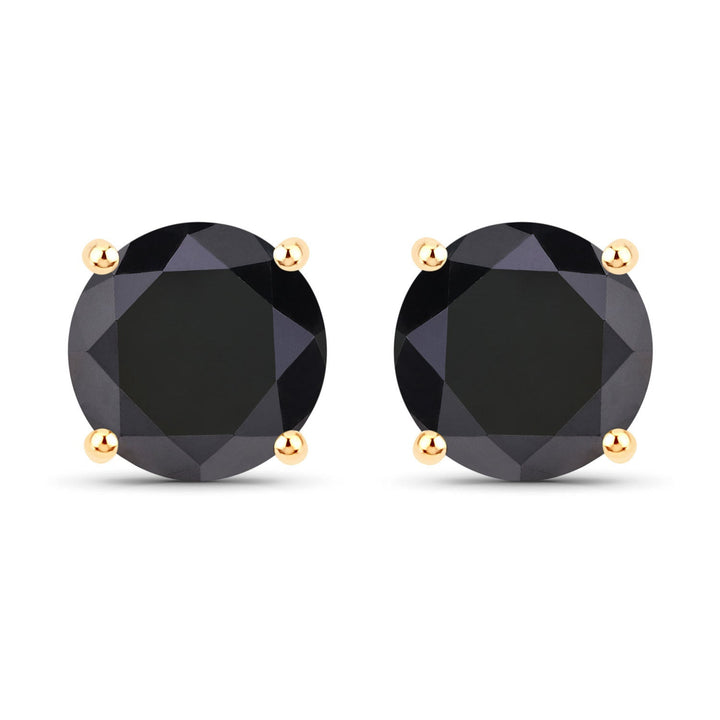 3.48 Carat Genuine Black Diamond 14K Yellow Gold Earrings