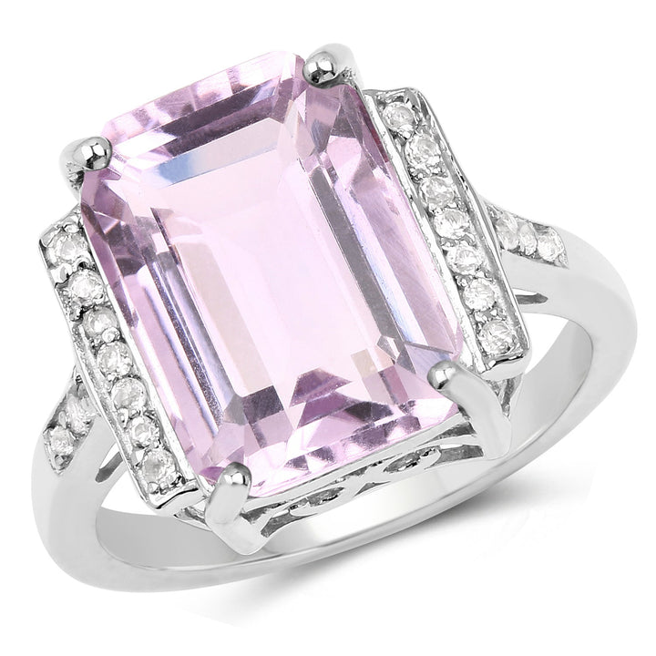 6.33 Carat Genuine Amethyst &amp; White Topaz .925 Sterling Silver Ring