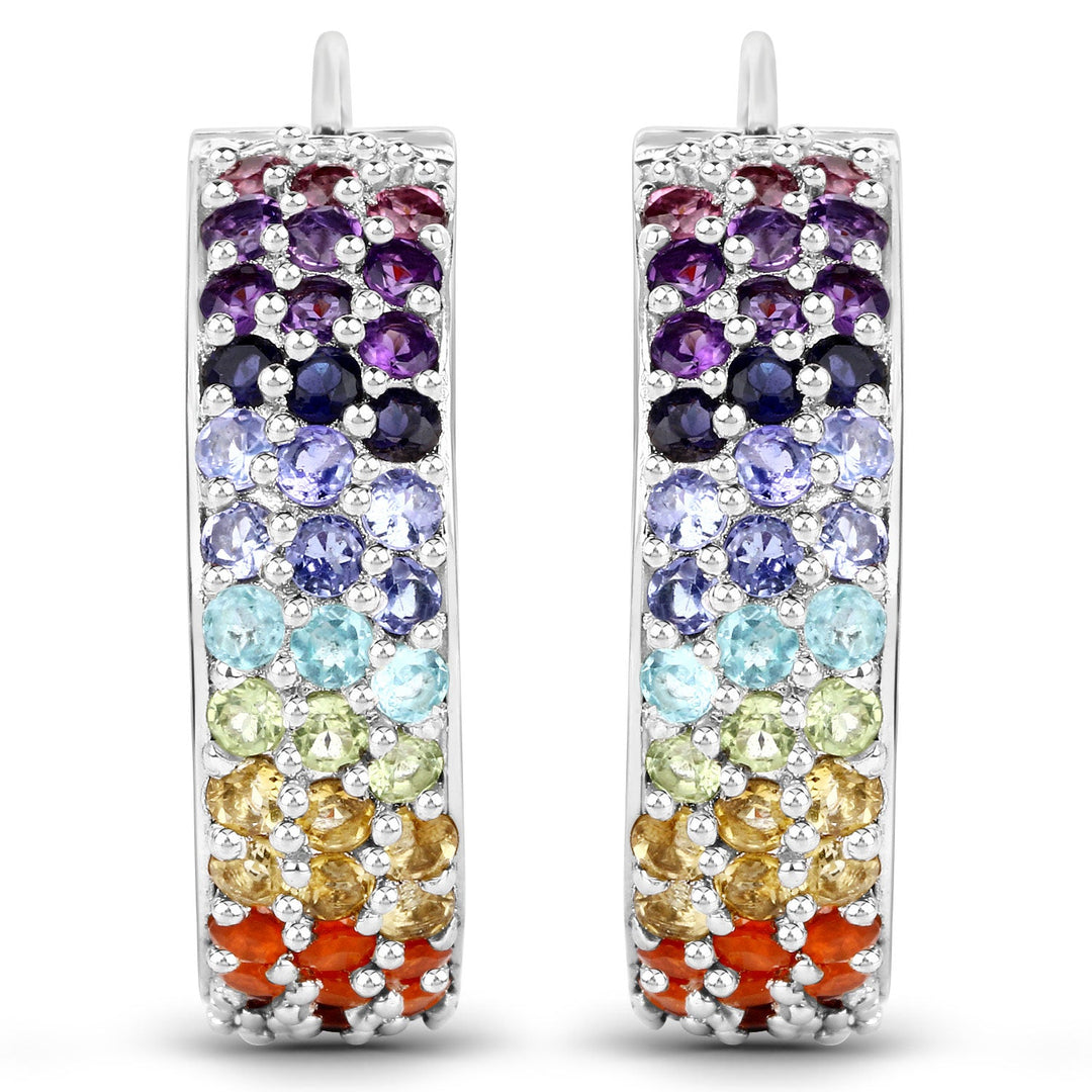 8.79 Carat Genuine Multi Stones .925 Sterling Silver Earrings