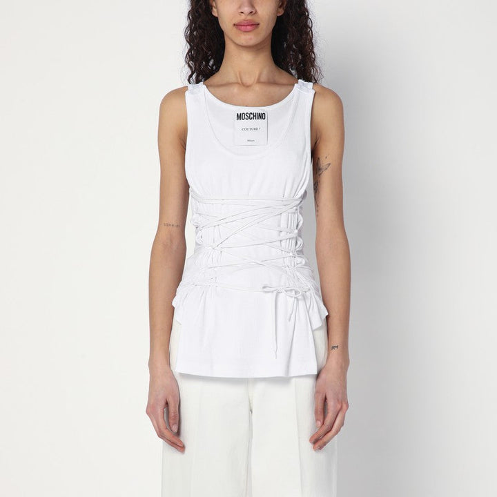 Moschino White Tank Top In Cotton With Laces Women