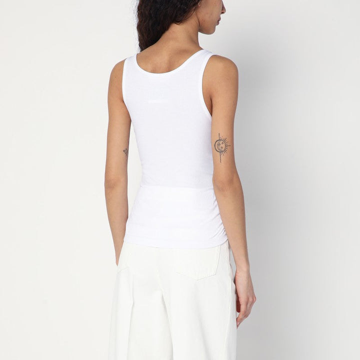 Moschino White Tank Top In Cotton With Laces Women