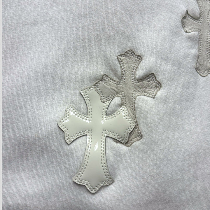Chrome Hearts Leather Cross Patch Quarter Zip in White