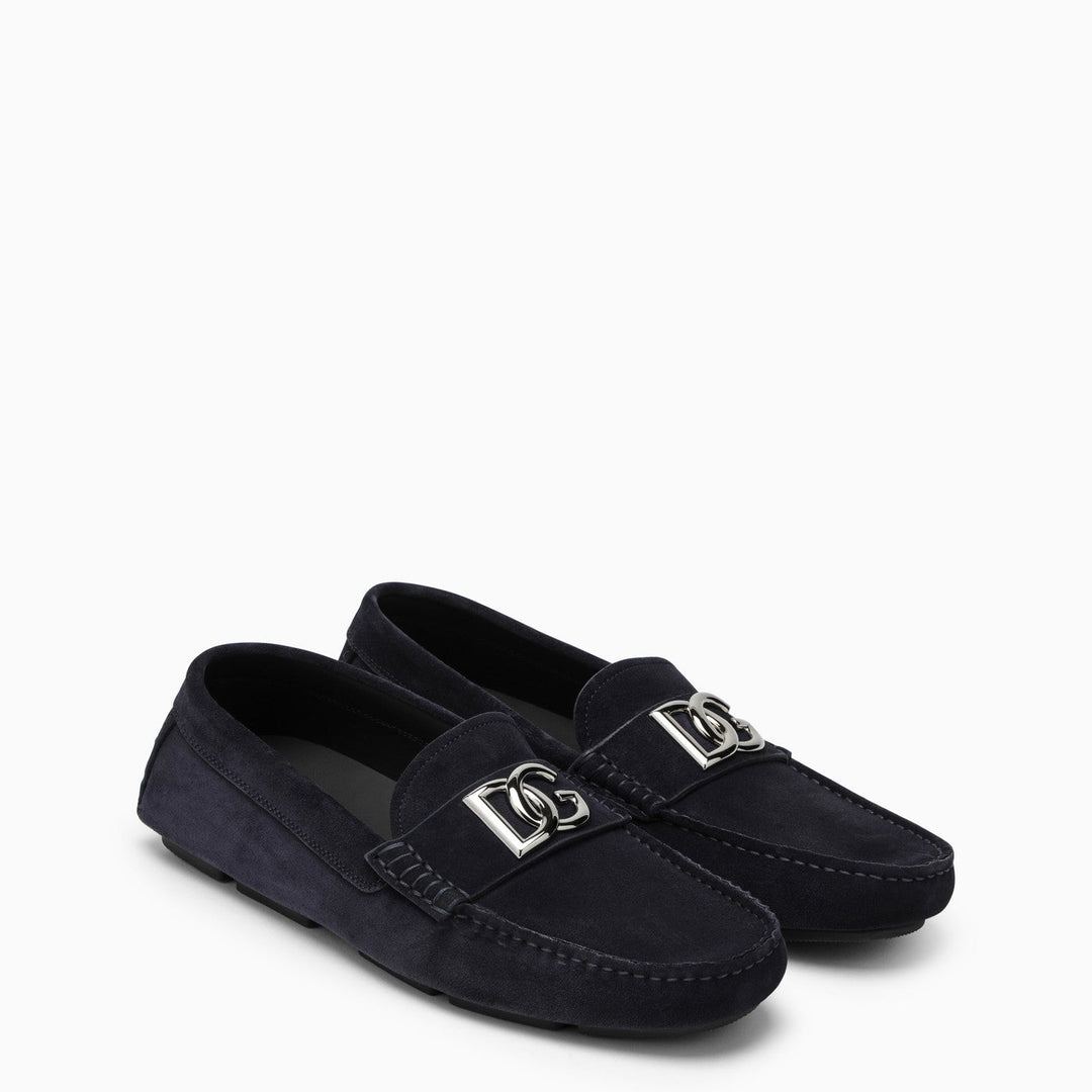 Dolce&amp;Gabbana Blue Suede Loafer With Logo