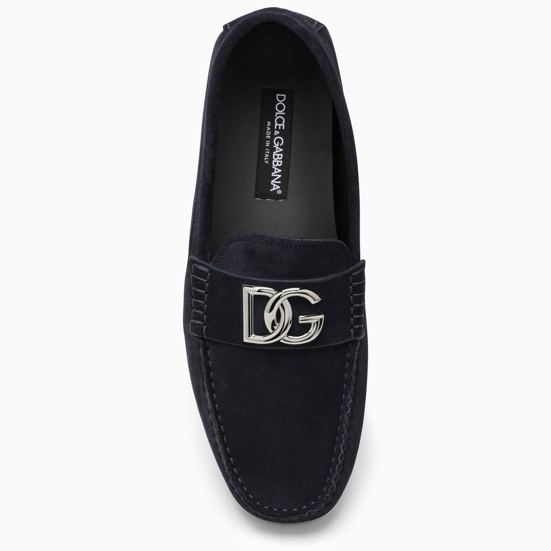 Dolce&amp;Gabbana Blue Suede Loafer With Logo