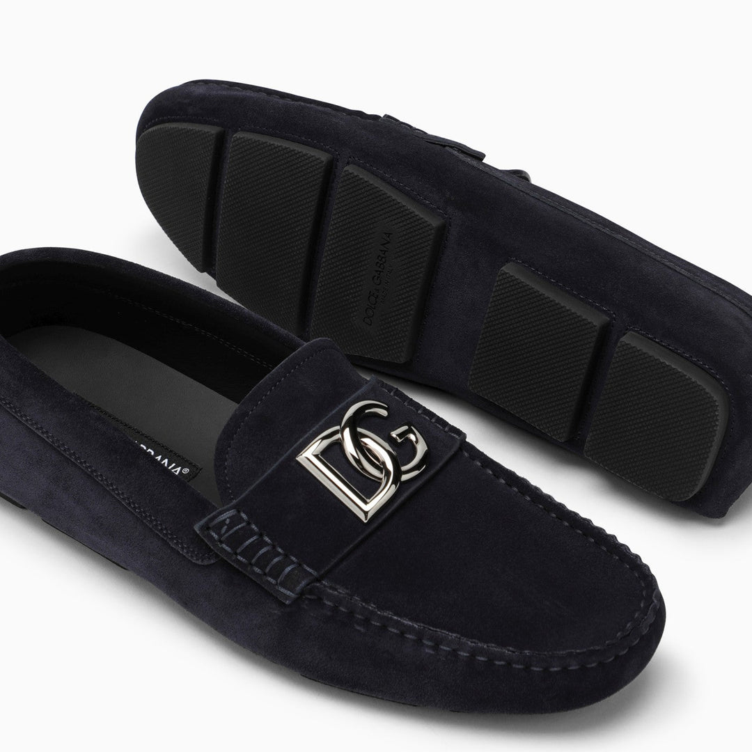 Dolce&amp;Gabbana Blue Suede Loafer With Logo