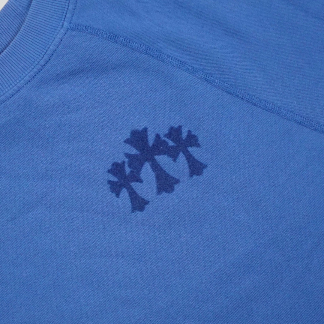 Chrome Hearts Women's Triple Cross CH Flocked Crewneck in Blue