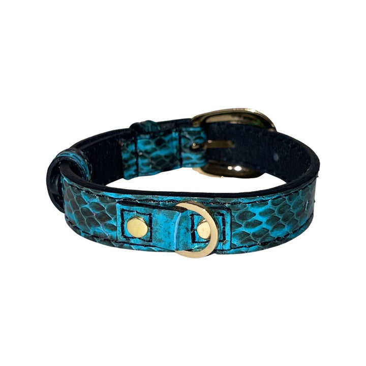 XS/S 7”-14” Turquoise &amp; Black Custom Snake Collar/Custom Gold Oval Italian Hardware