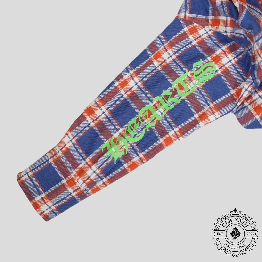 Chrome Heart Sleeve Logo Flannel Shirt in Blue/Red