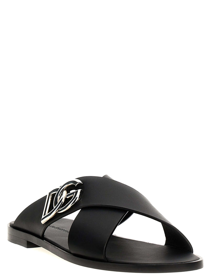 Dolce & Gabbana Men Logo Leather Sandals