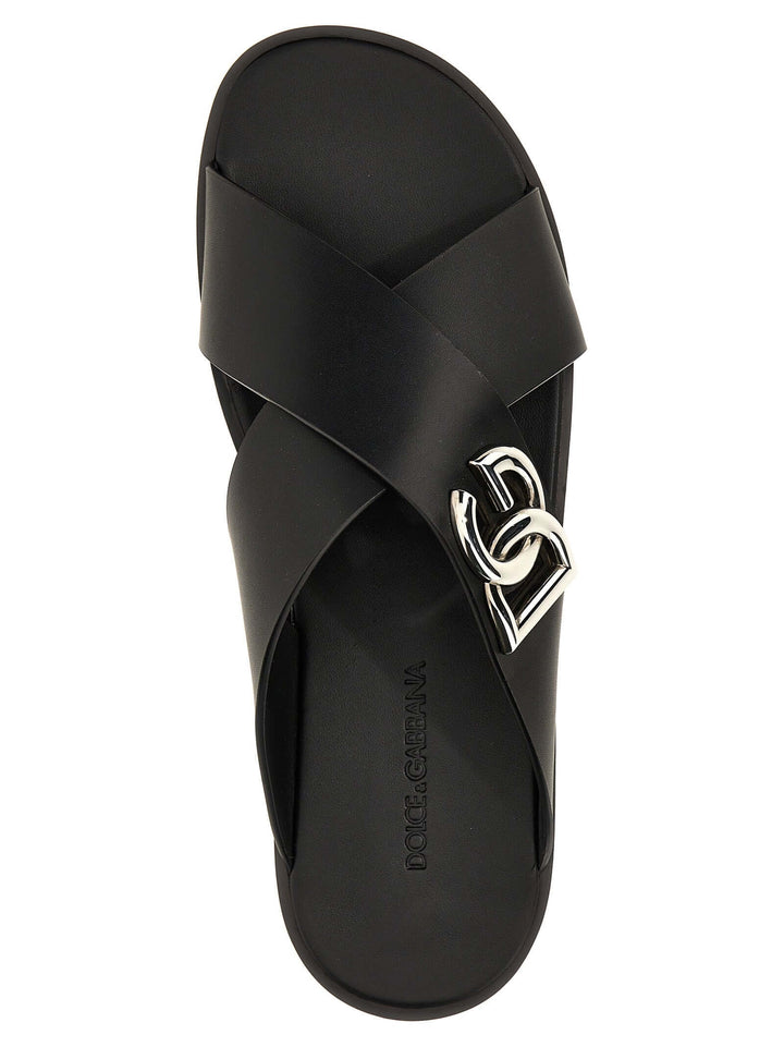 Dolce & Gabbana Men Logo Leather Sandals