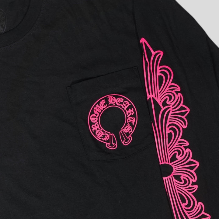 Chrome Hearts Horseshoe Logo Long Sleeve Tee in Black/Pink