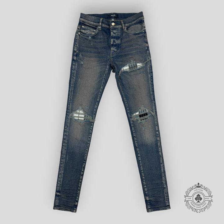Amiri MX1 Plaid Patch Jeans in Dark Indigo