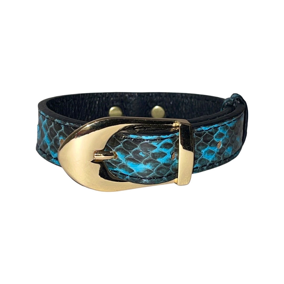XS/S 7”-14” Turquoise &amp; Black Custom Snake Collar/Custom Gold Italian Hardware