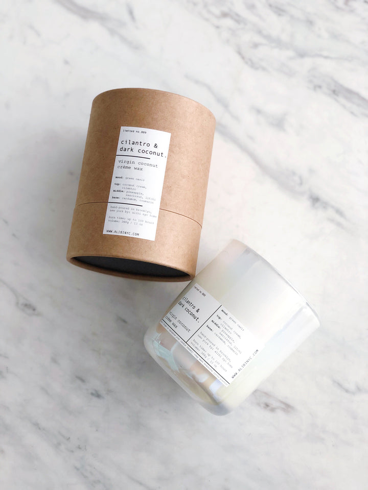 CILANTRO & DARK COCONUT | VIRGIN COCONUT CRÈME WAX & WOODEN WICK CANDLE
