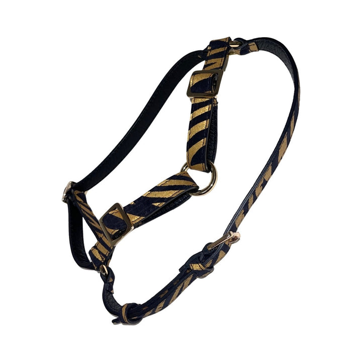 Black &amp; Gold Zebra Print Italian Leather Harness