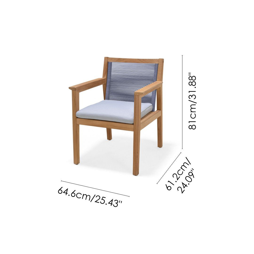 Agate Teak and Rope Armchair Blue