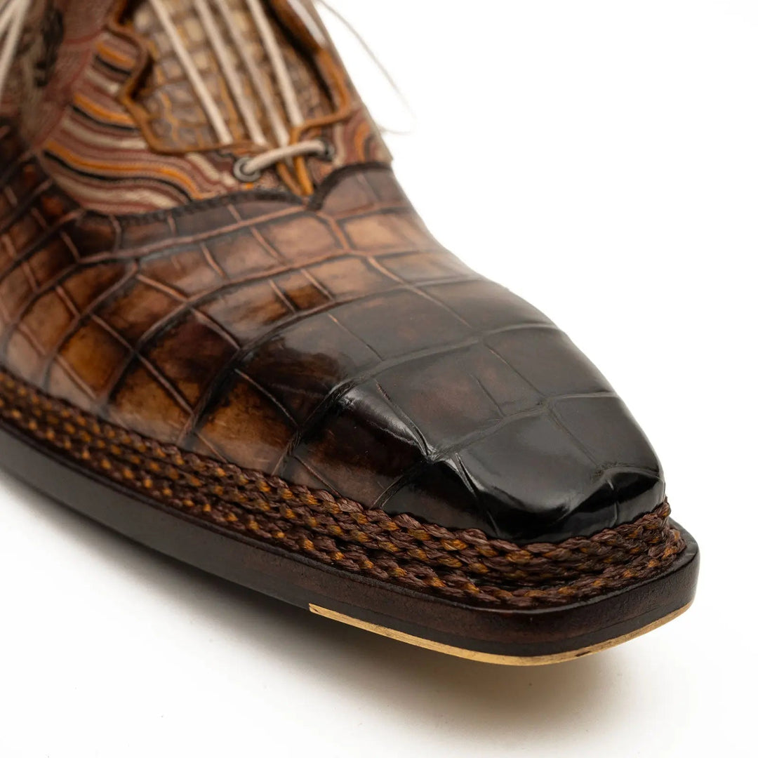 Brown Alligator &amp; Jacquard Ghillie Oxford Shoes