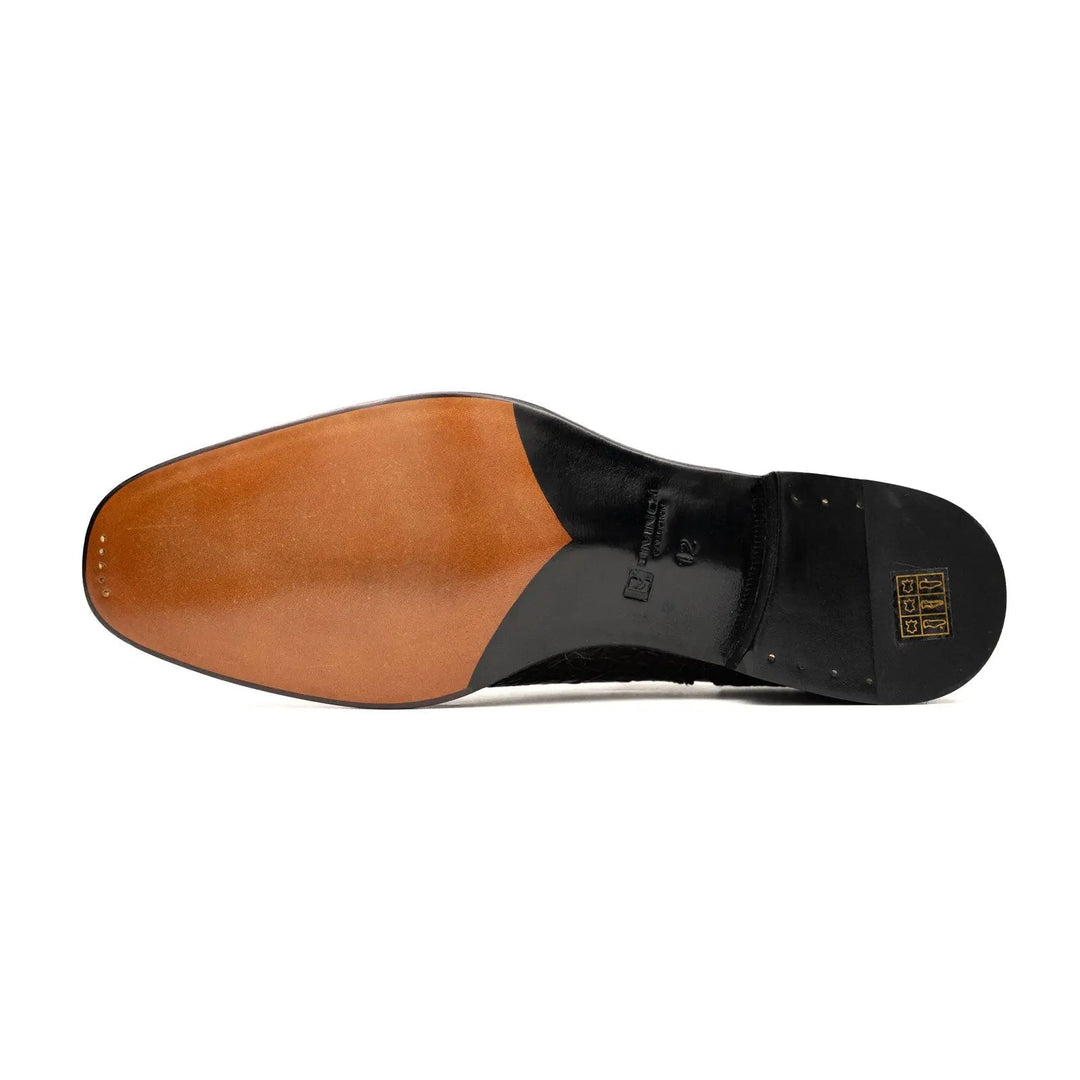 Dark Brown Crocodile Leather Cap-Toe Oxford Shoes