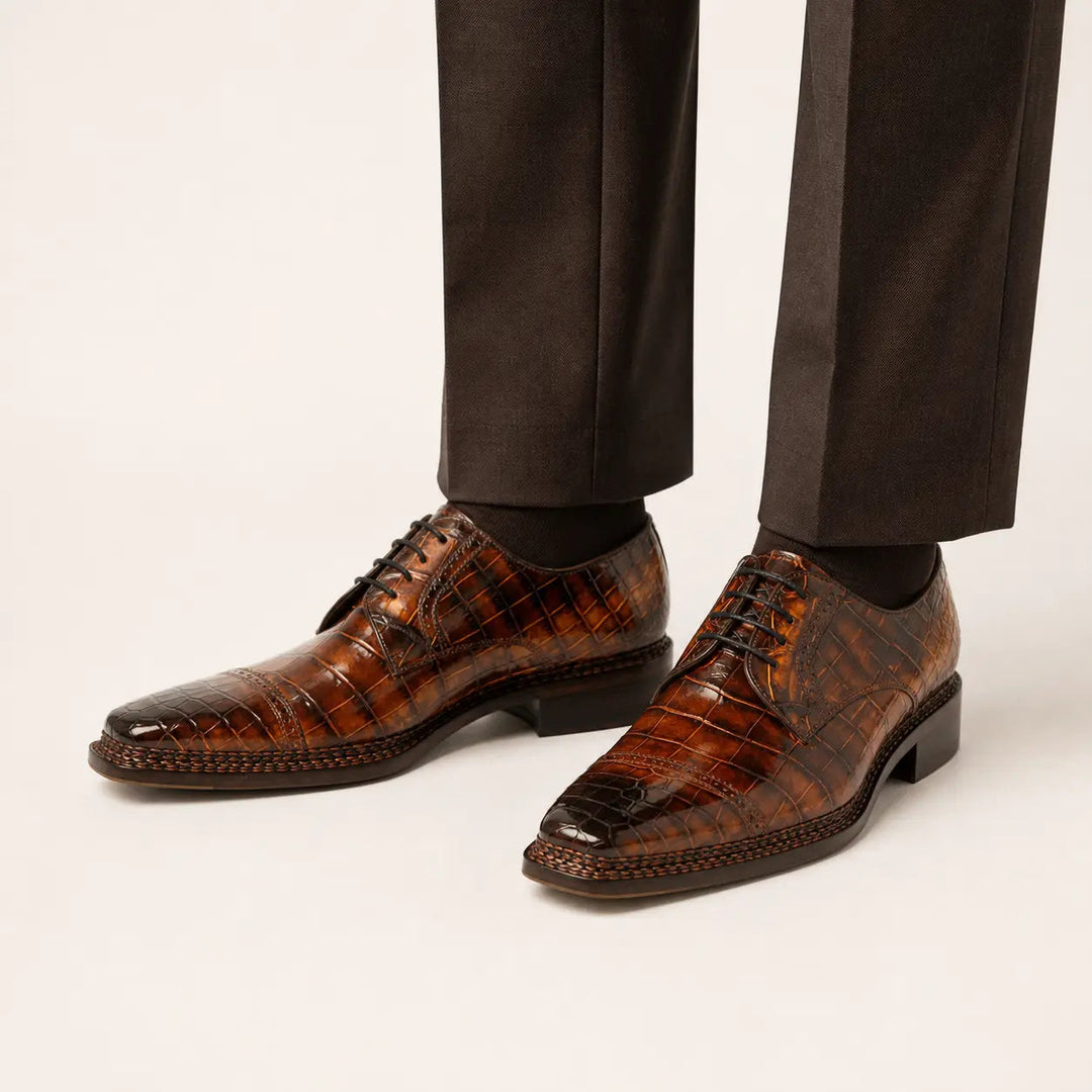 Norwegian-Stitched Nile Crocodile Derby Shoes
